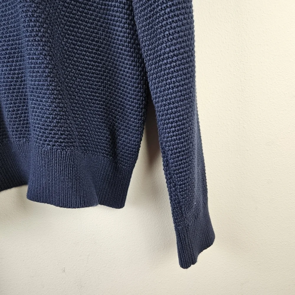J.CREW Cotton half-zip sweater in rustic moss stitch Size Medium Navy - Picture 4 of 9